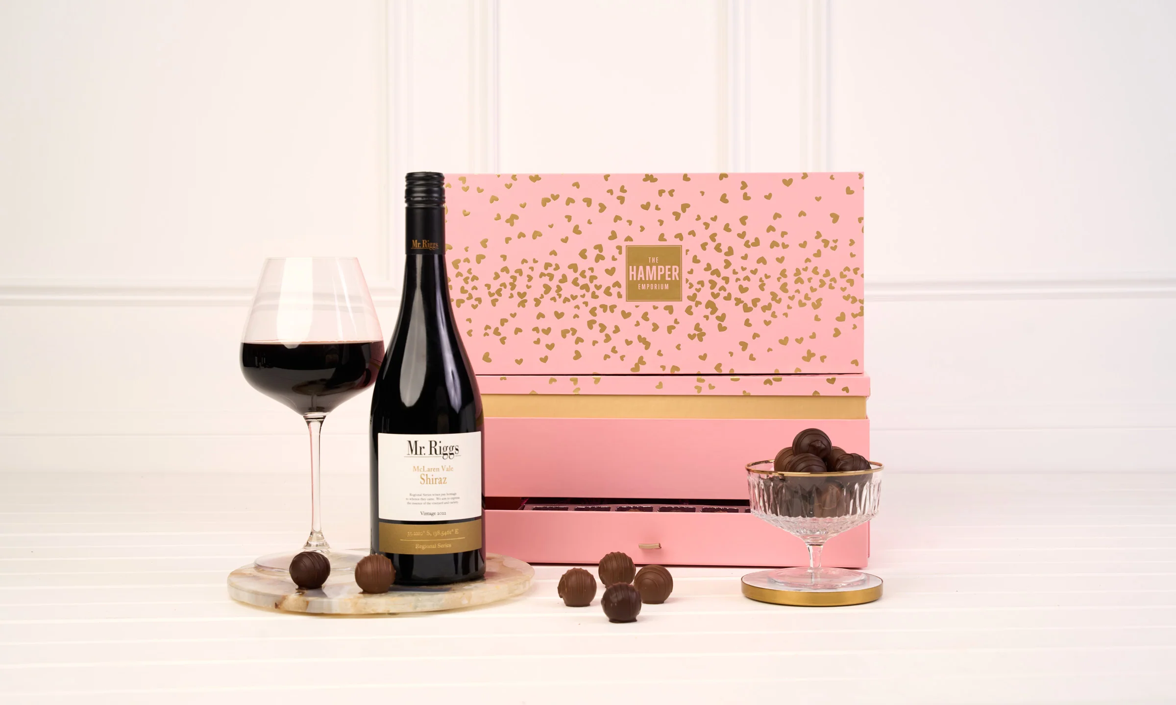 Blush & Gold Shiraz & Chocolate Indulgence Gift Box