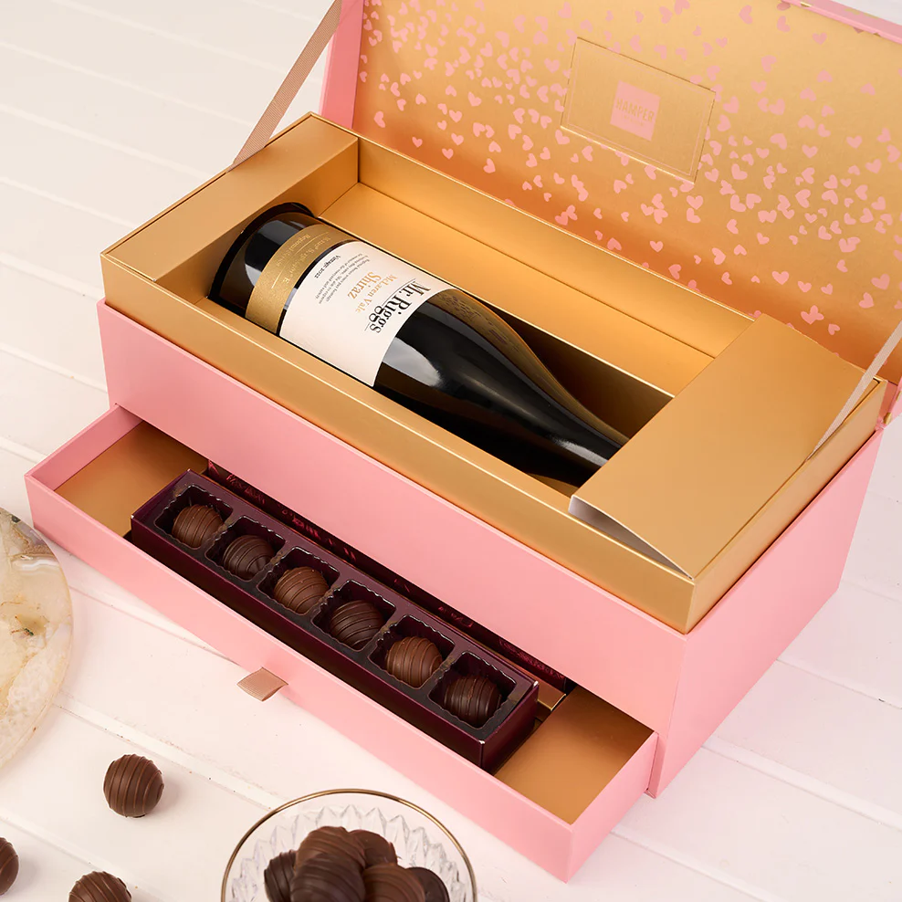 Blush & Gold Shiraz & Chocolate Indulgence Gift Box - Image 3