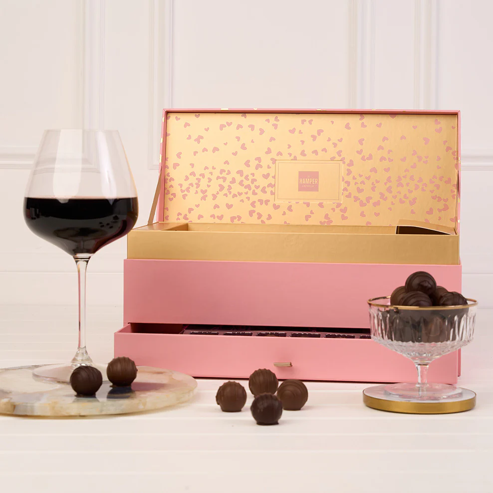 Blush & Gold Shiraz & Chocolate Indulgence Gift Box - Image 4