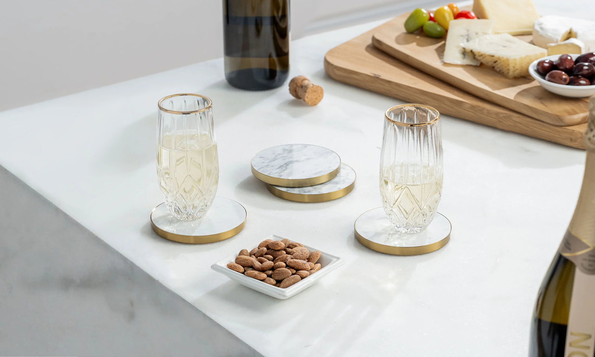 Champagne Flutes & Marble Coasters (set of 2)