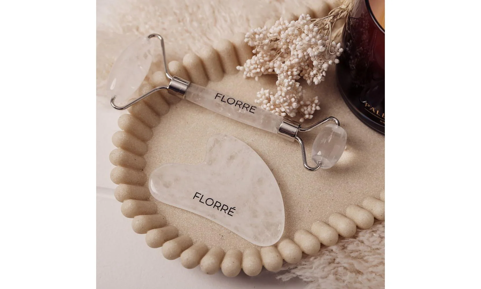 Florré Rock Crystal Quartz Eye Roller & Gua sha Set