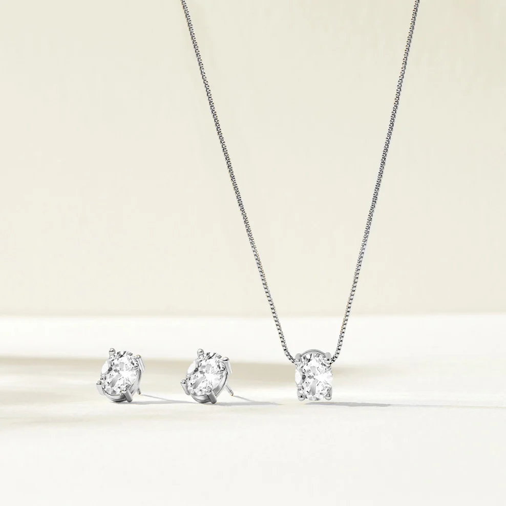Karolina Oval Earring & Necklace Set - Silver - Image 3