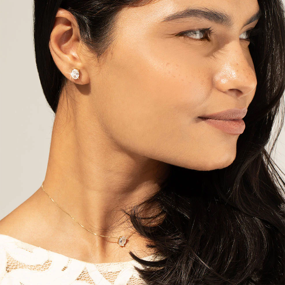Karolina Oval Earring & Necklace Set - Silver - Image 5