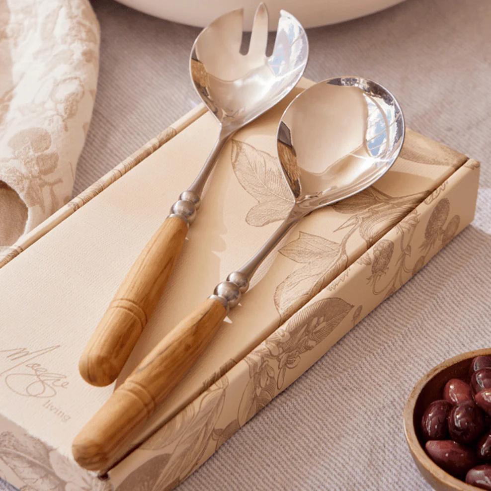 Maggie Living Salad Servers with Italian Olive Wood Handles - Image 5
