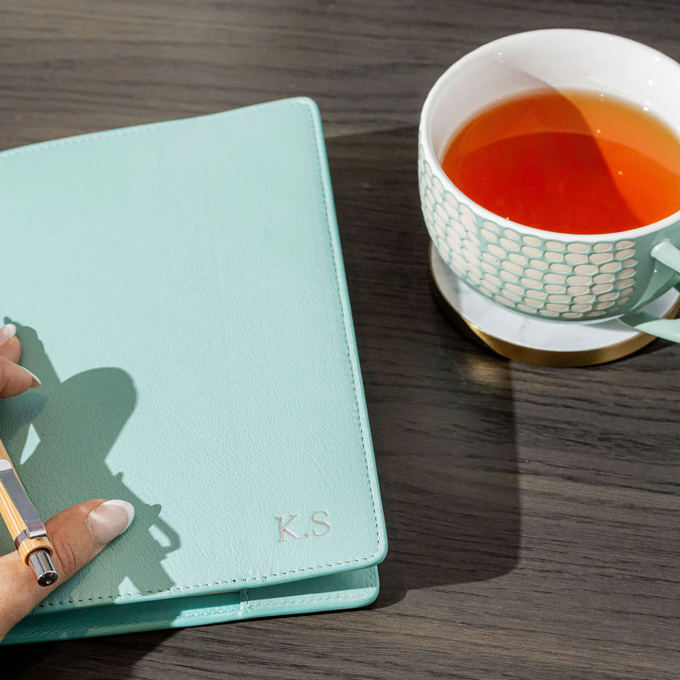 Personalised Leather A5 Notebook Holder - Tiffany Blue - Image 3
