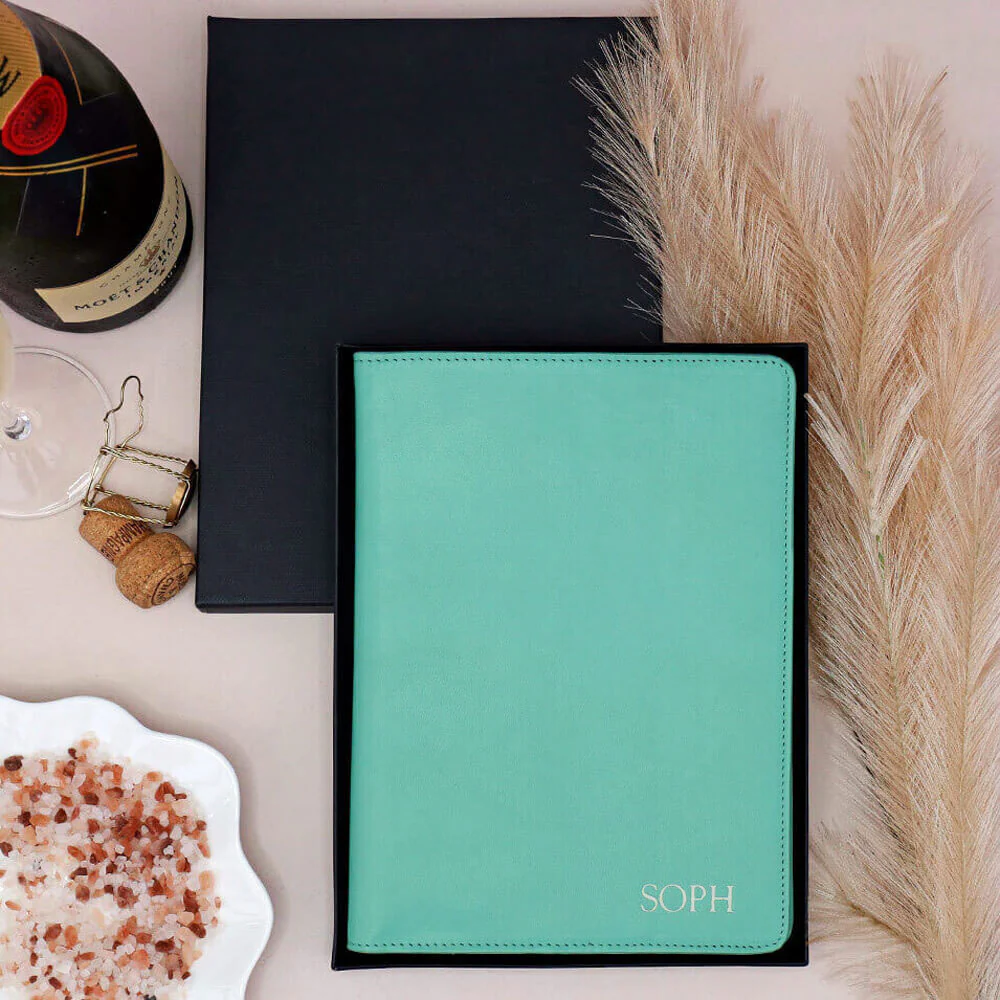 Personalised Leather A5 Notebook Holder - Tiffany Blue - Image 5