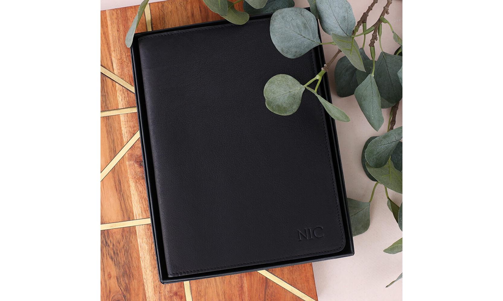 Personalised Leather A5 Notebook Holder - Black