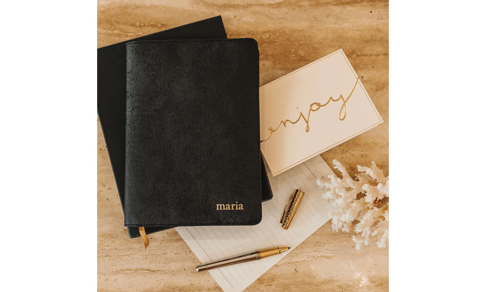 Personalised Leather A5 Notebook Holder - Black Saffiano