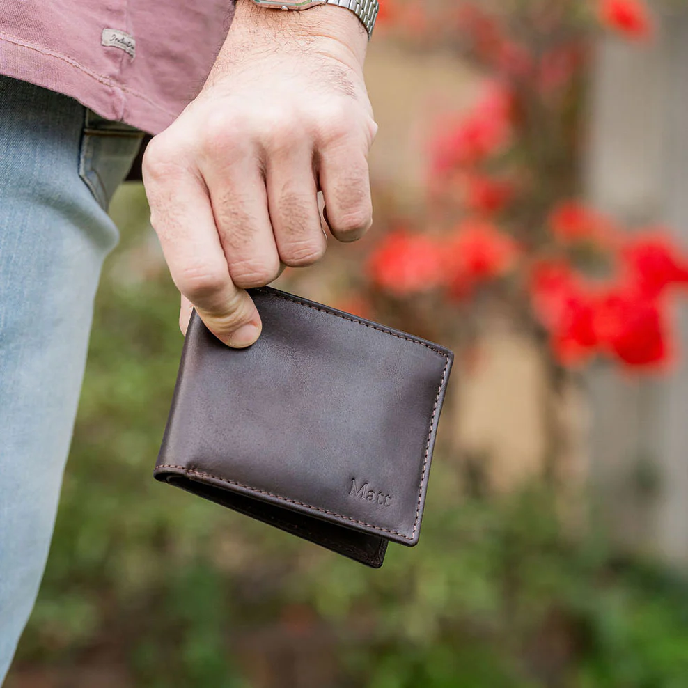 Personalised Leather Billfold Wallet - Brown - Image 3