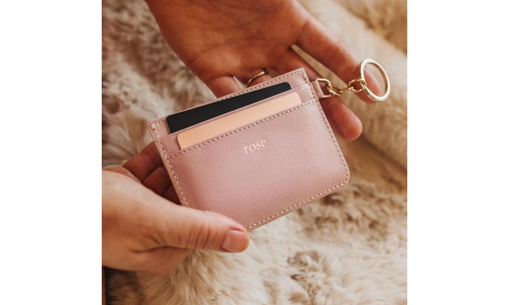 Personalised Leather Card Holder - Blush