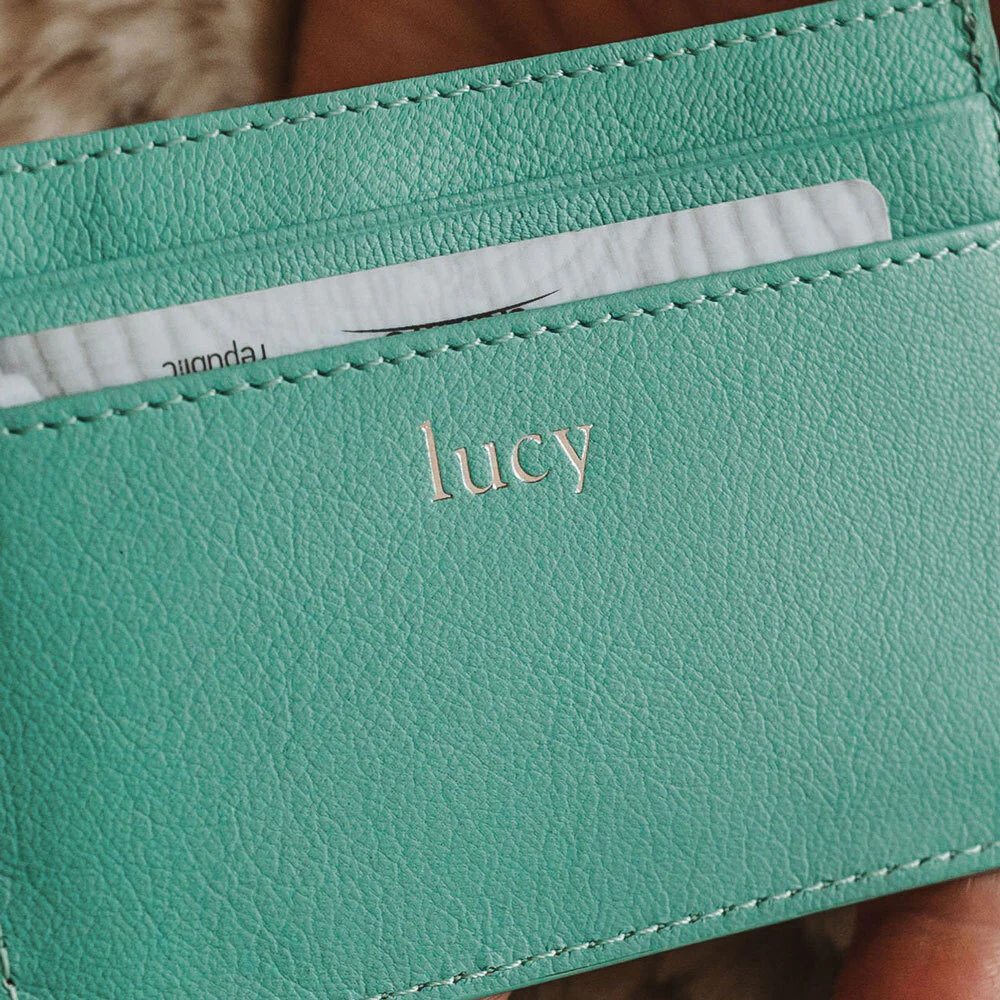 Personalised Leather Card Holder - Tiffany Blue - Image 2