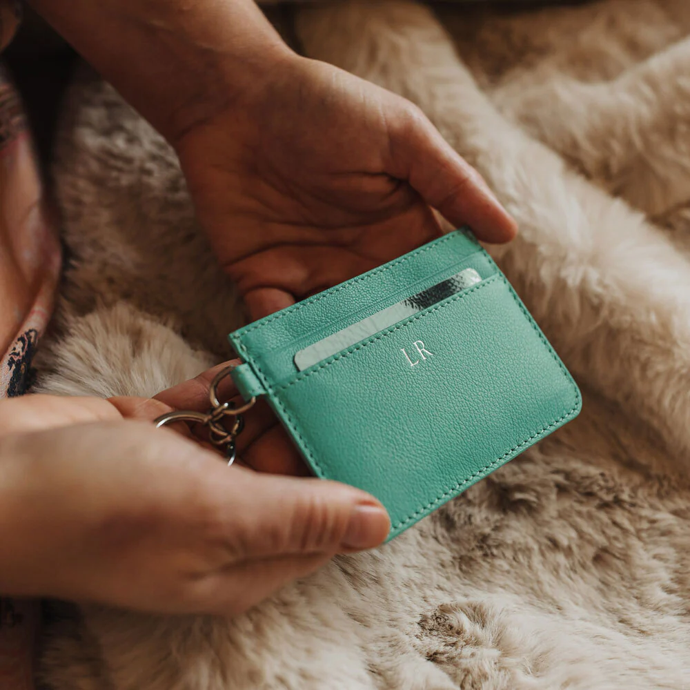 Personalised Leather Card Holder - Tiffany Blue - Image 3