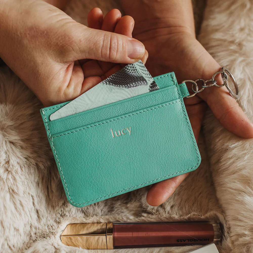 Personalised Leather Card Holder - Tiffany Blue - Image 4