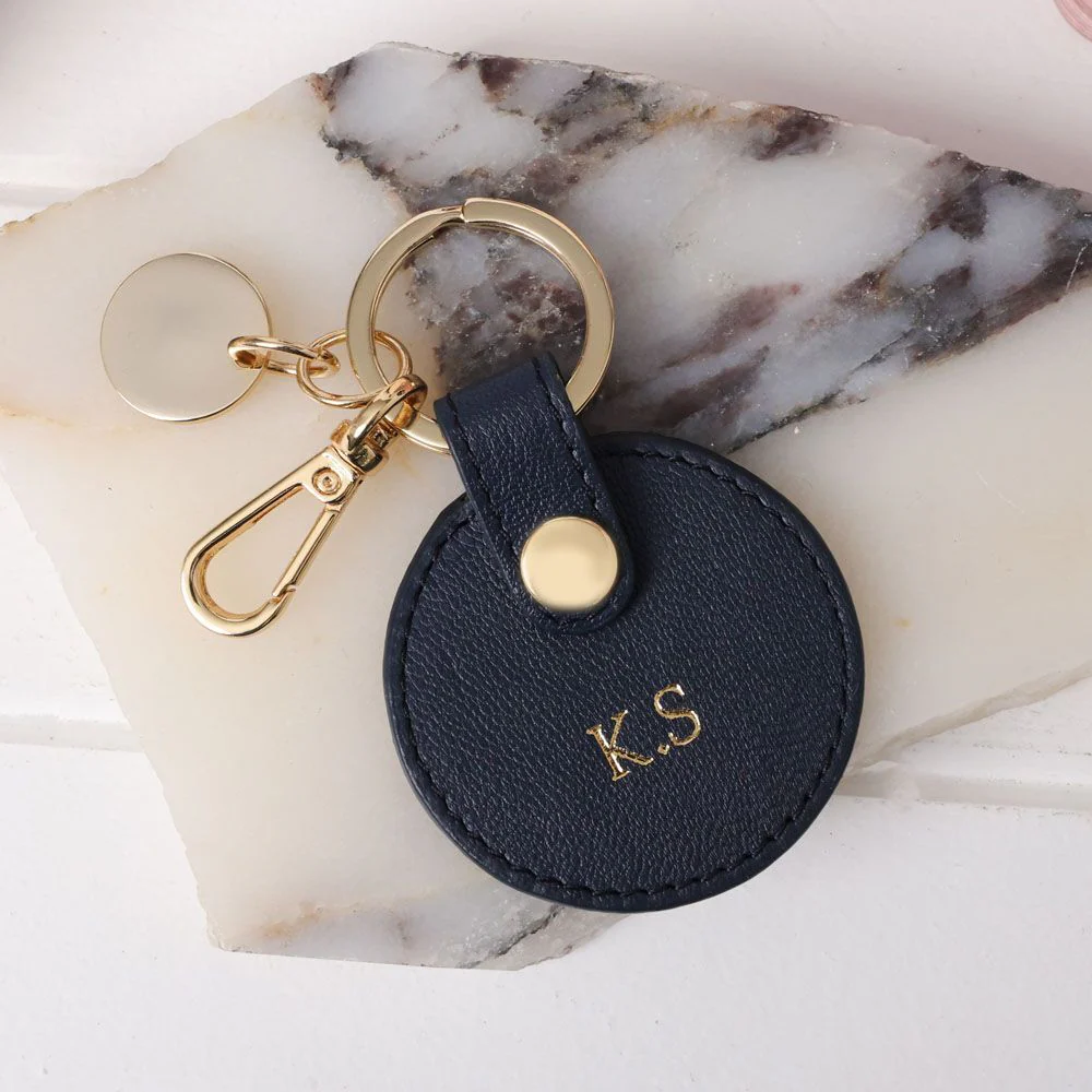 Personalised Leather Circle Clip Keyring - Navy - Image 4