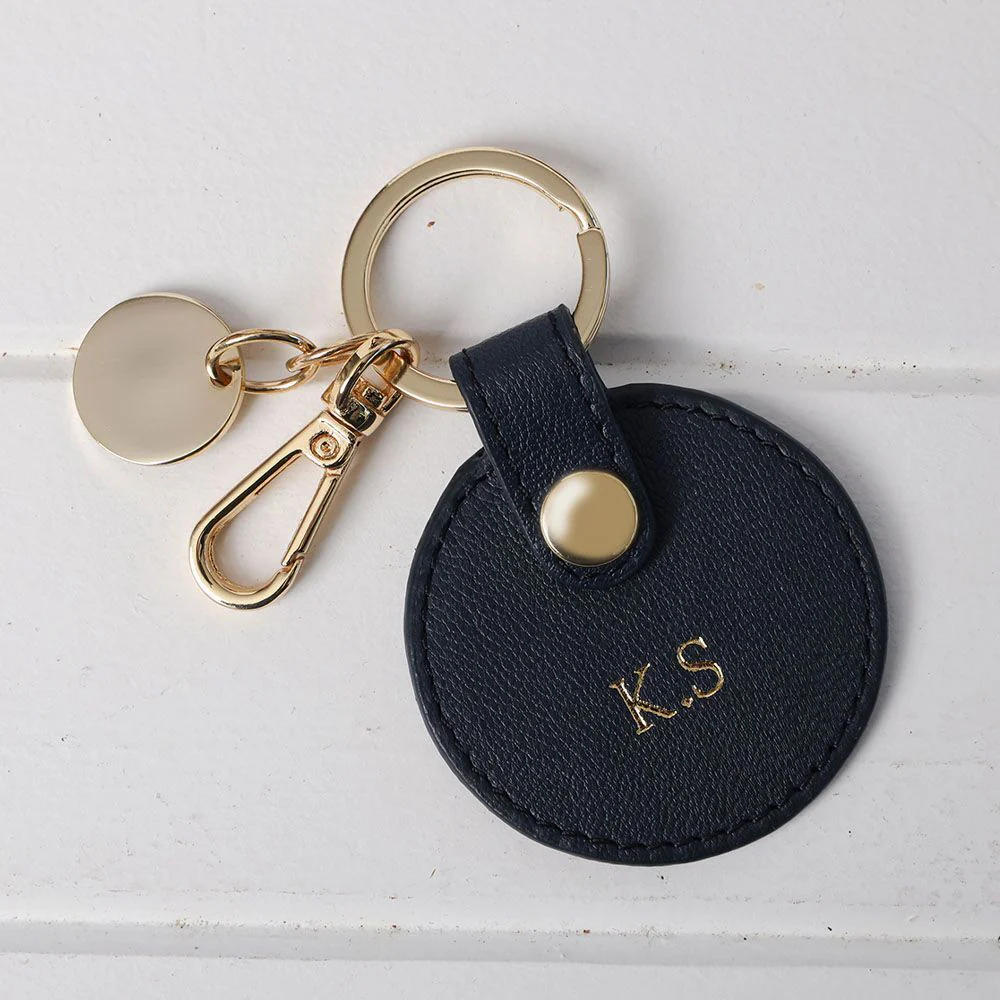 Personalised Leather Circle Clip Keyring - Navy - Image 5