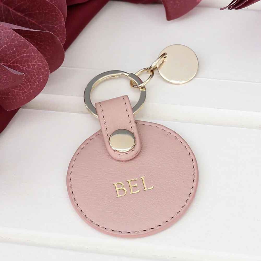 Personalised Leather Circle Keyring - Blush - Image 4