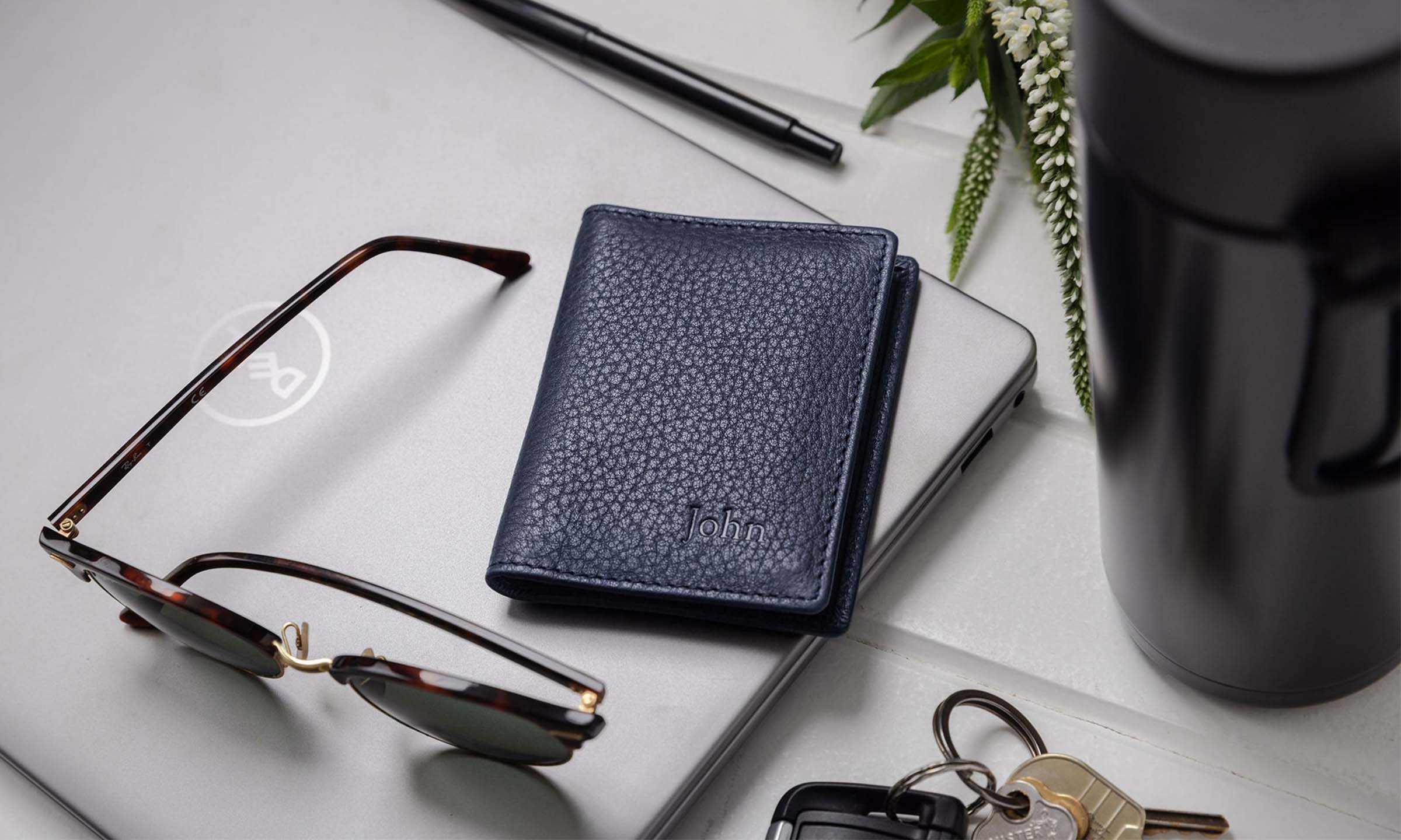 Personalised Leather Classic Flip Wallet - Navy