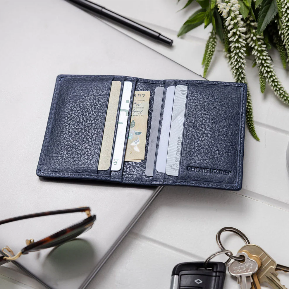 Personalised Leather Classic Flip Wallet - Navy - Image 2