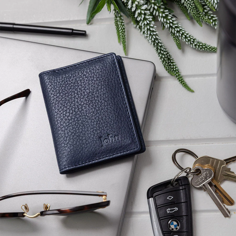 Personalised Leather Classic Flip Wallet - Navy - Image 3