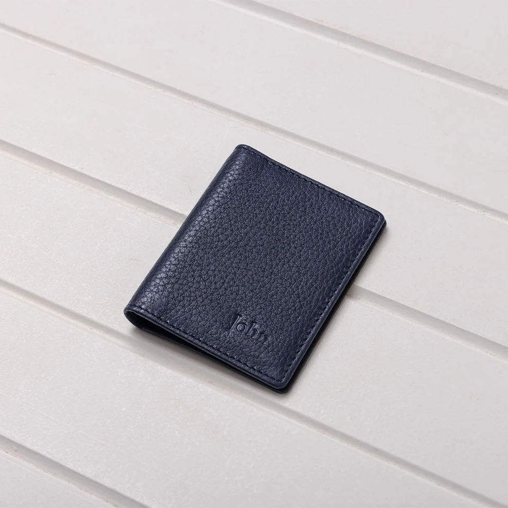 Personalised Leather Classic Flip Wallet - Navy - Image 5