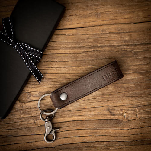 Personalised Leather Clip Keyring - Brown - Image 3