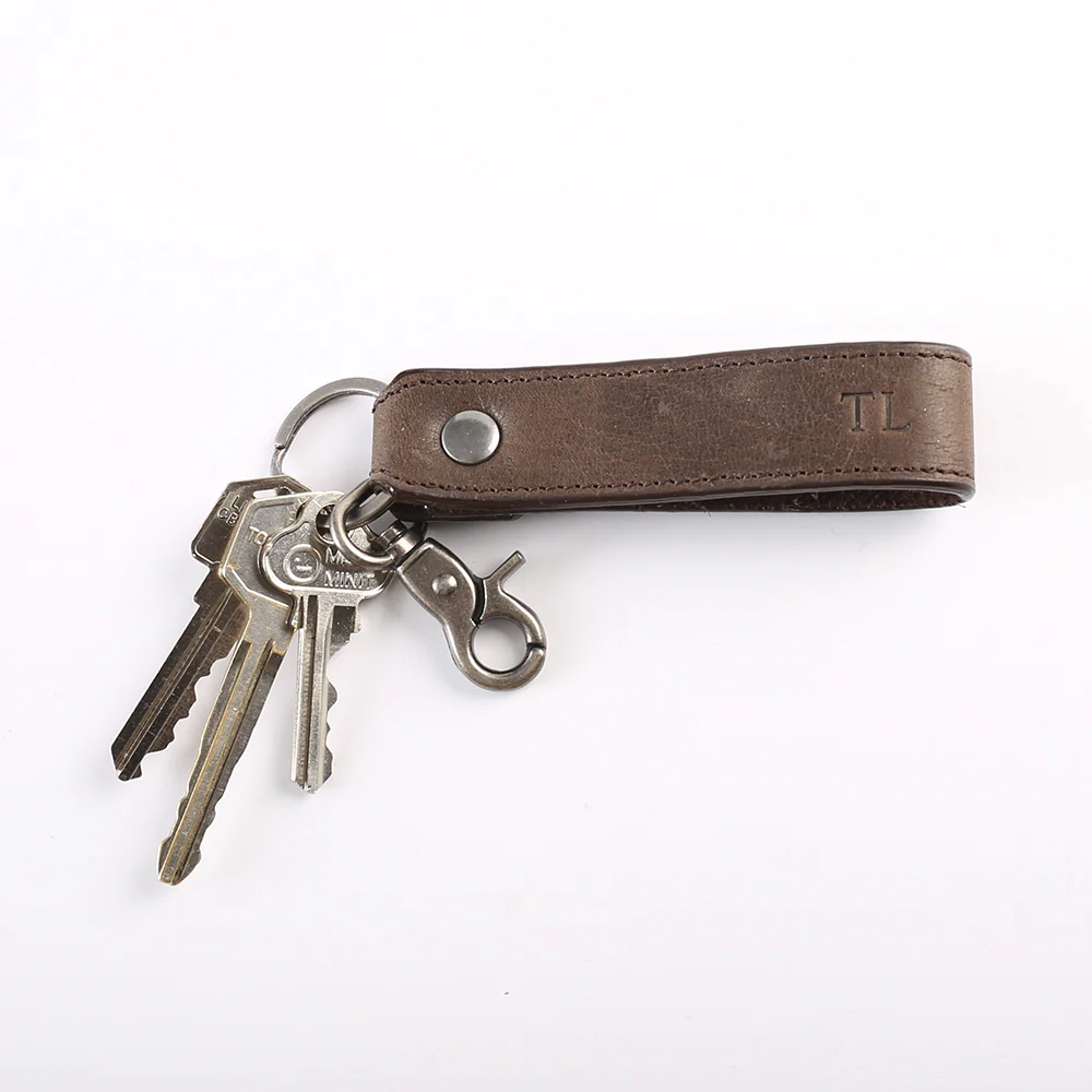 Personalised Leather Clip Keyring - Brown - Image 5