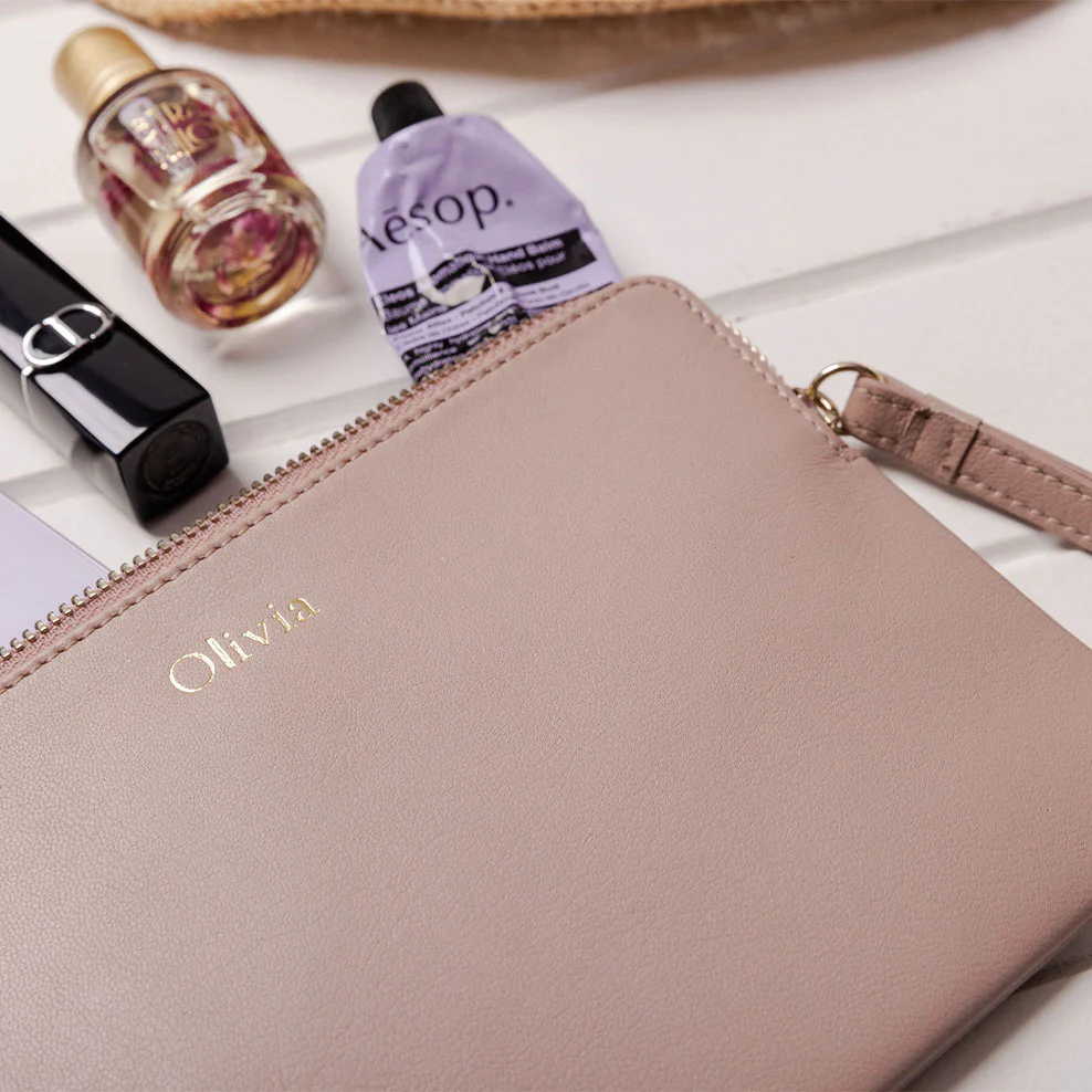 Personalised Leather Clutch with Wristlet - Blush - Image 2