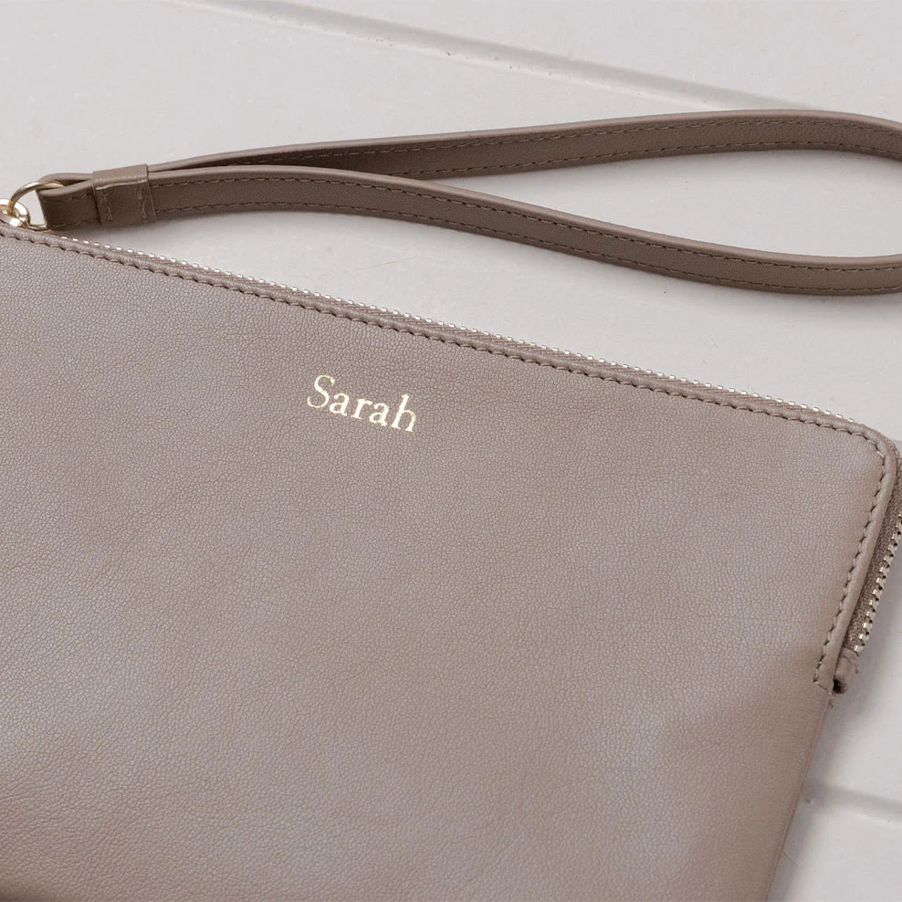 Personalised Leather Clutch with Wristlet - Mocha - Image 2