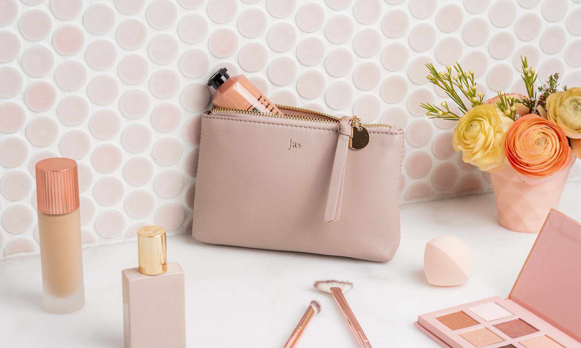 Personalised Leather Cosmetic Pouch - Blush