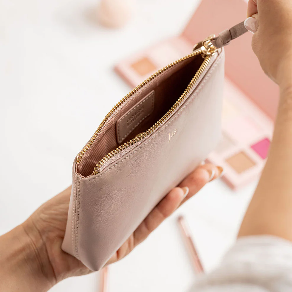 Personalised Leather Cosmetic Pouch - Blush - Image 2