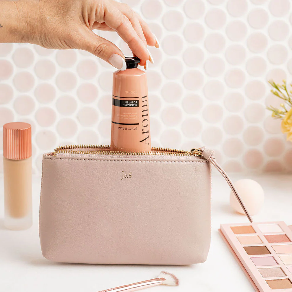Personalised Leather Cosmetic Pouch - Blush - Image 3
