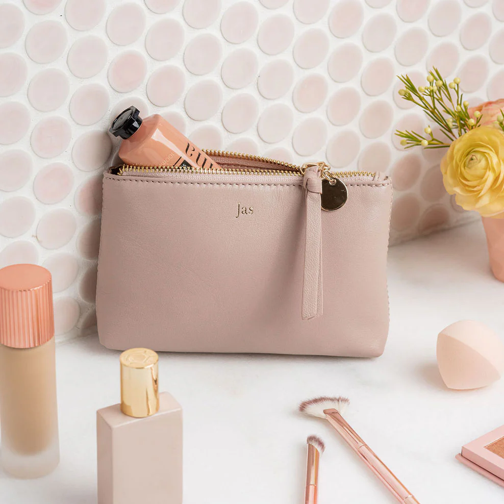 Personalised Leather Cosmetic Pouch - Blush - Image 4