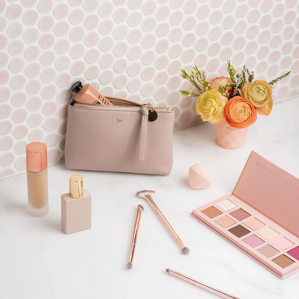Personalised Leather Cosmetic Pouch - Blush - Image 5