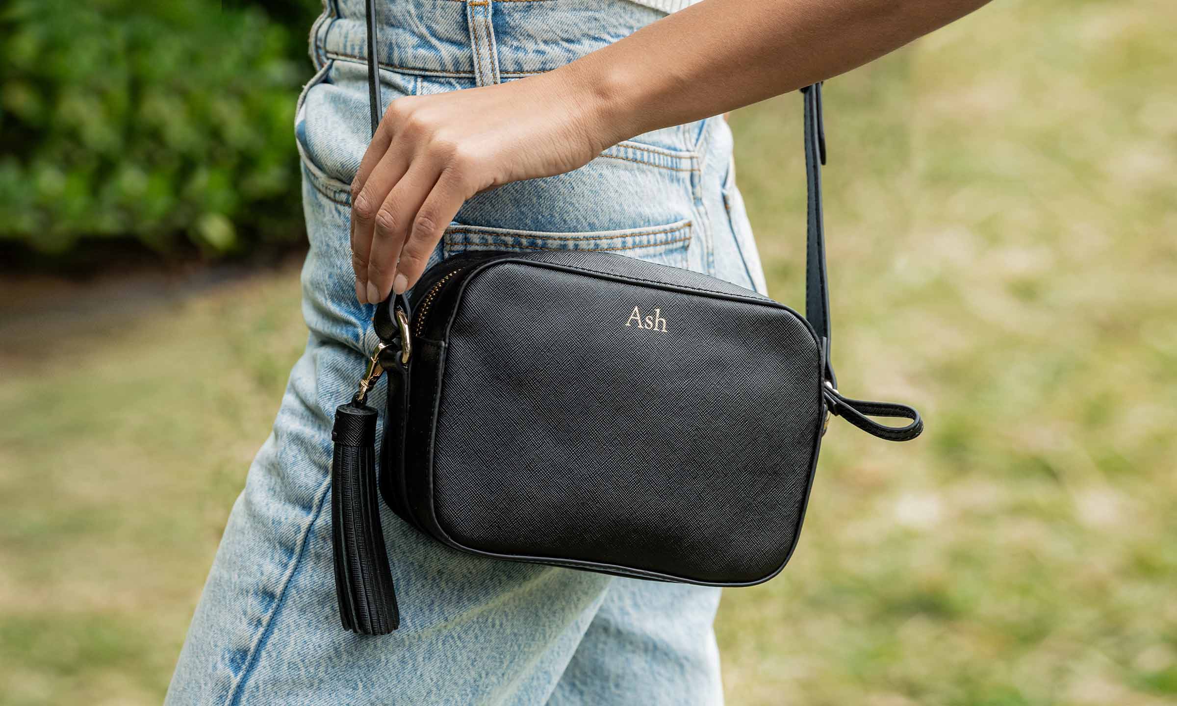 Personalised Leather Crossbody Bag - Black Saffiano
