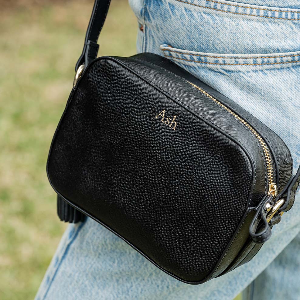 Personalised Leather Crossbody Bag - Black Saffiano - Image 3