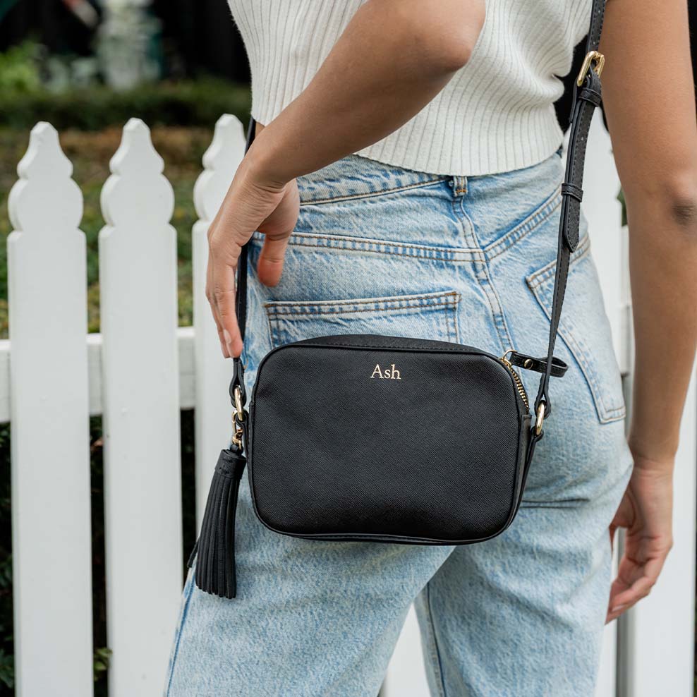 Personalised Leather Crossbody Bag - Black Saffiano - Image 4