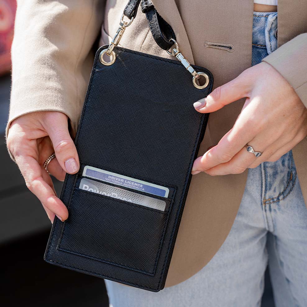 Personalised Leather Crossbody Phone Bag - Black Saffiano - Image 4
