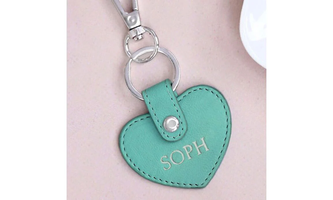 Personalised Leather Heart Keyring - Tiffany Blue