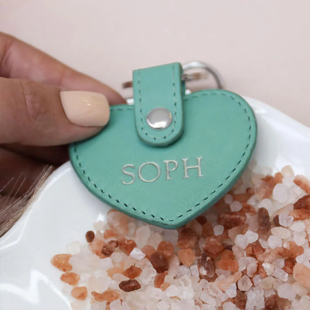 Personalised Leather Heart Keyring - Tiffany Blue - Image 2