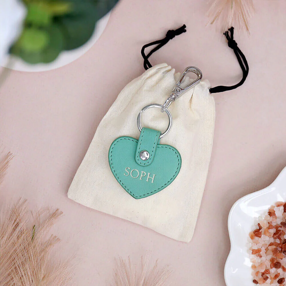 Personalised Leather Heart Keyring - Tiffany Blue - Image 3