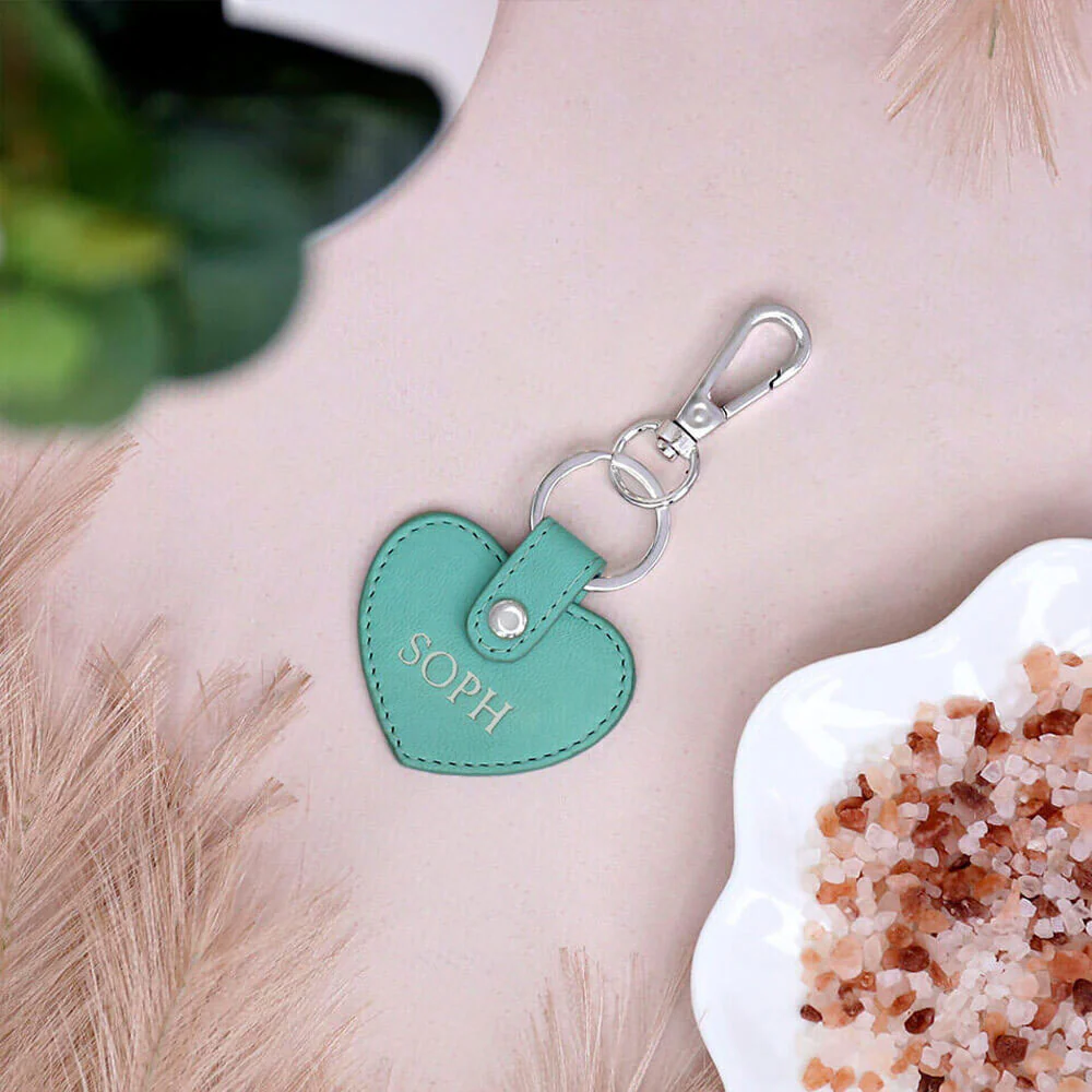 Personalised Leather Heart Keyring - Tiffany Blue - Image 4
