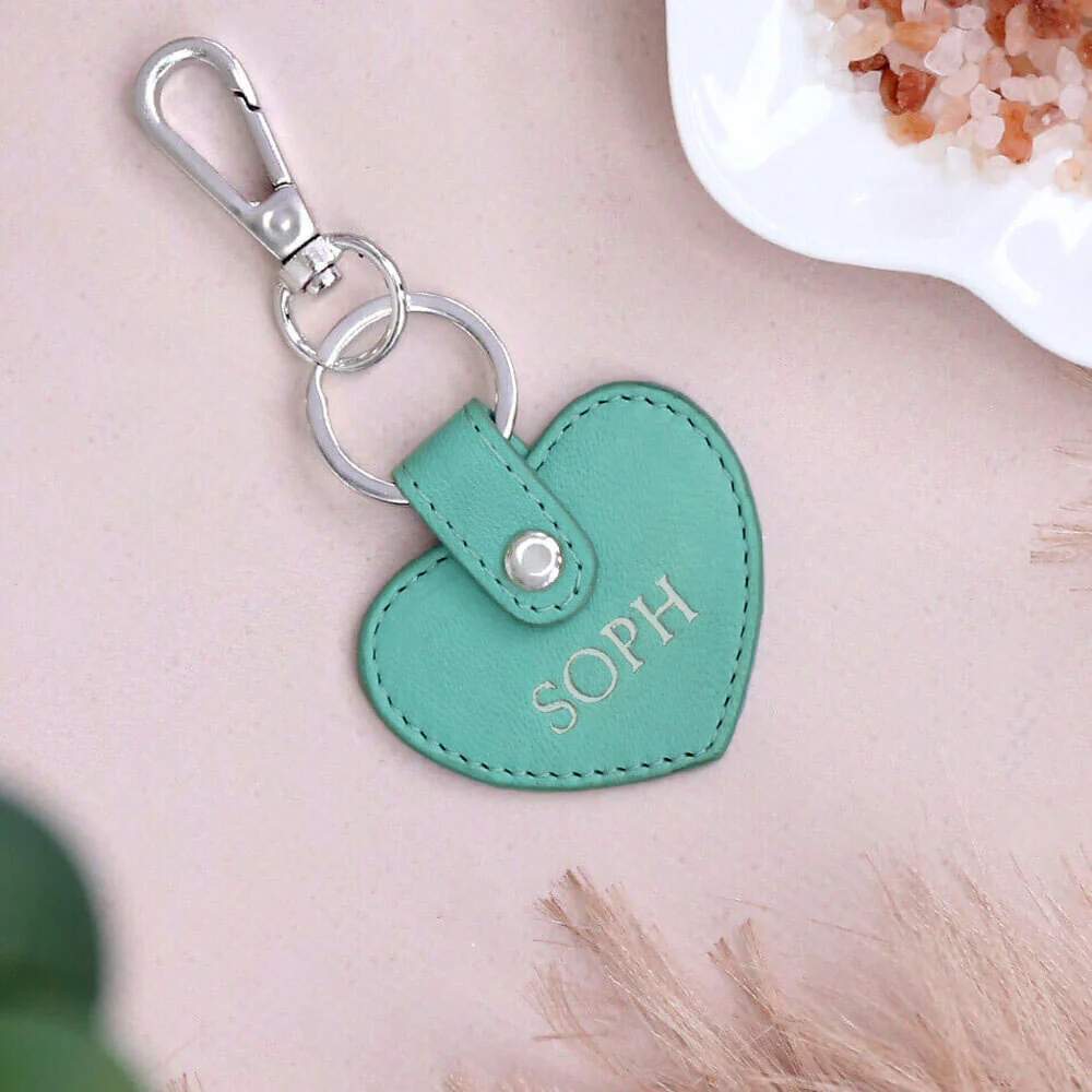 Personalised Leather Heart Keyring - Tiffany Blue - Image 5