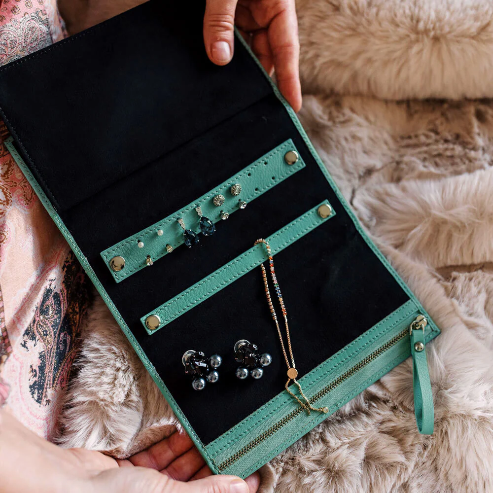 Personalised Leather Jewellery Clutch - Tiffany Blue - Image 2
