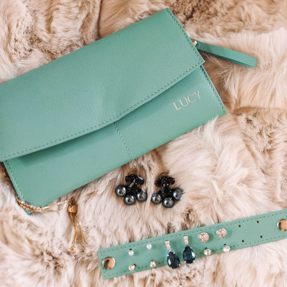Personalised Leather Jewellery Clutch - Tiffany Blue - Image 5