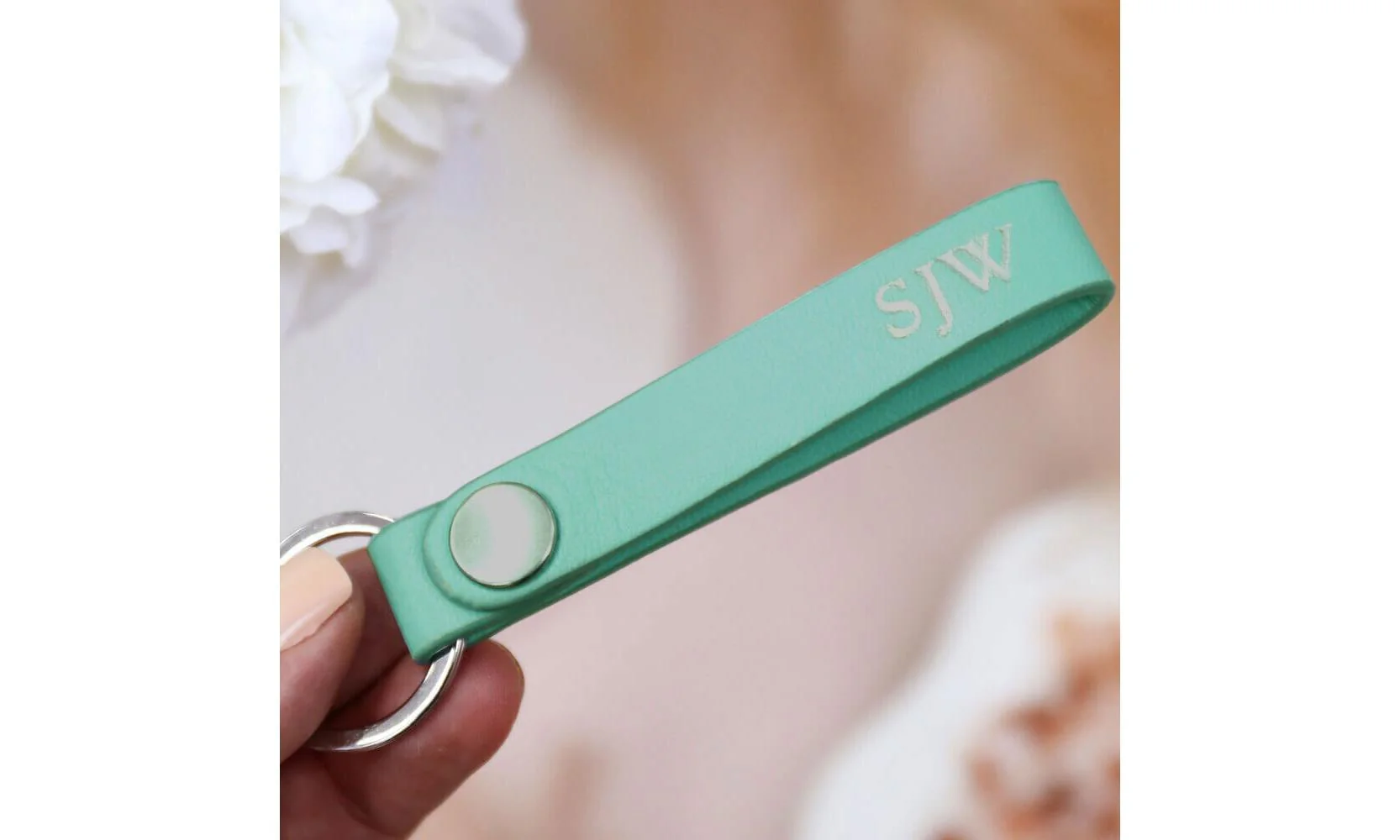 Personalised Leather Keyring - Tiffany Blue