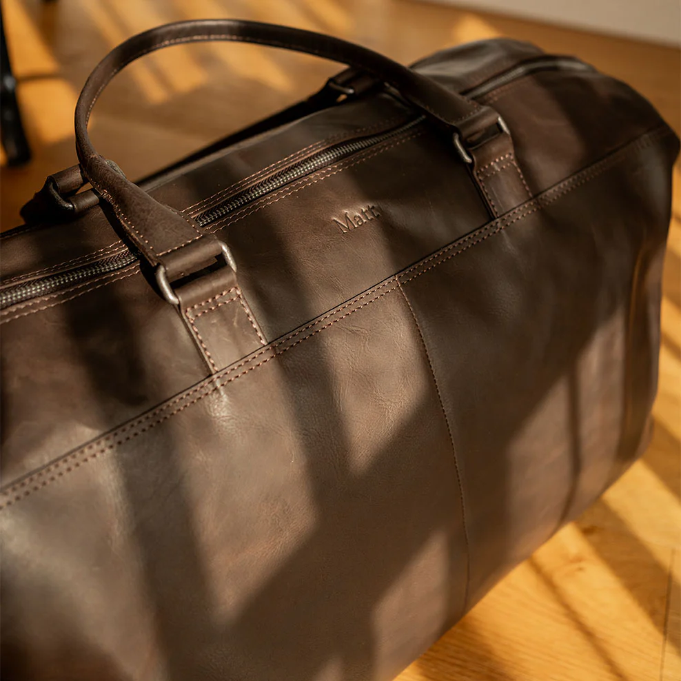 Personalised Leather Overnight Bag - Brown - Image 3