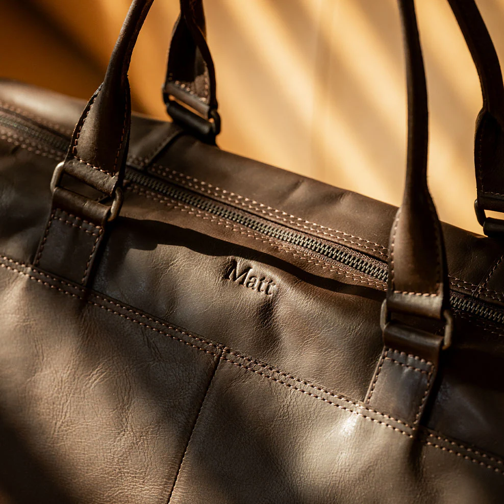 Personalised Leather Overnight Bag - Brown - Image 4