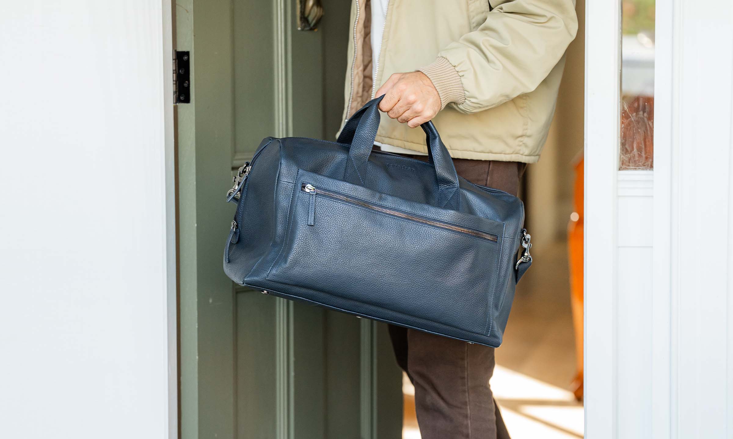 Personalised Leather Overnight Bag - Navy