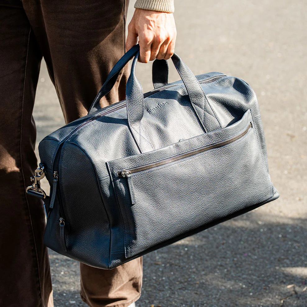 Personalised Leather Overnight Bag - Navy - Image 2
