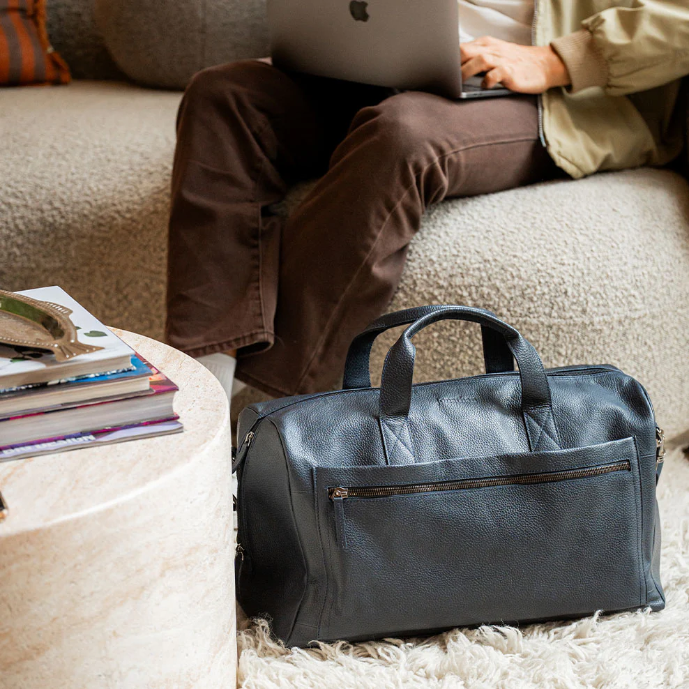 Personalised Leather Overnight Bag - Navy - Image 3
